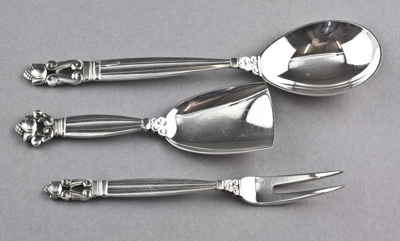 Leopard Antiques Georg Jensen Sterling Silver Acorn Pattern Set 3
